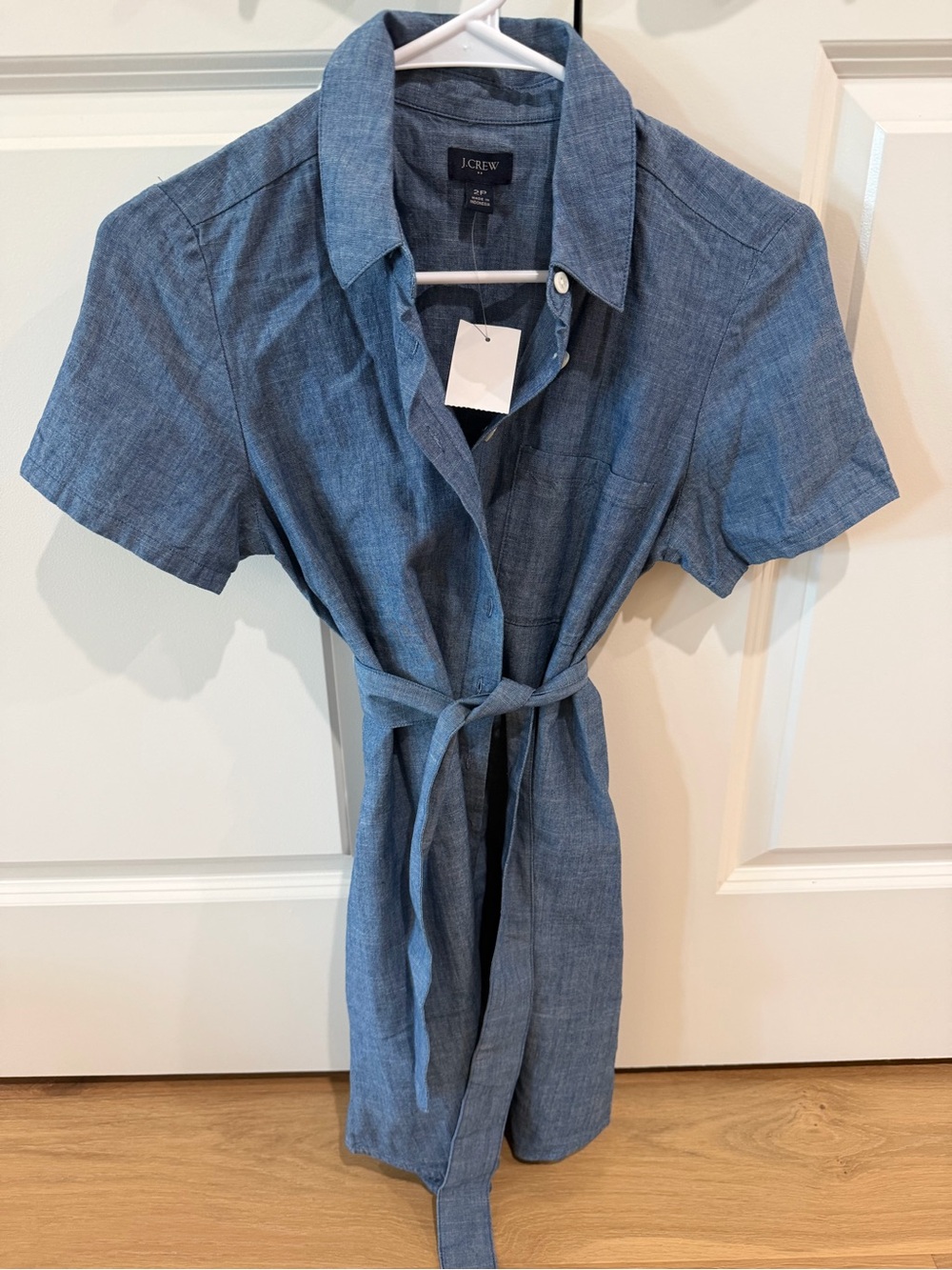 J Crew Factory Womens short Sleeve Chambray Blue front button Shirt Dress NWT XS